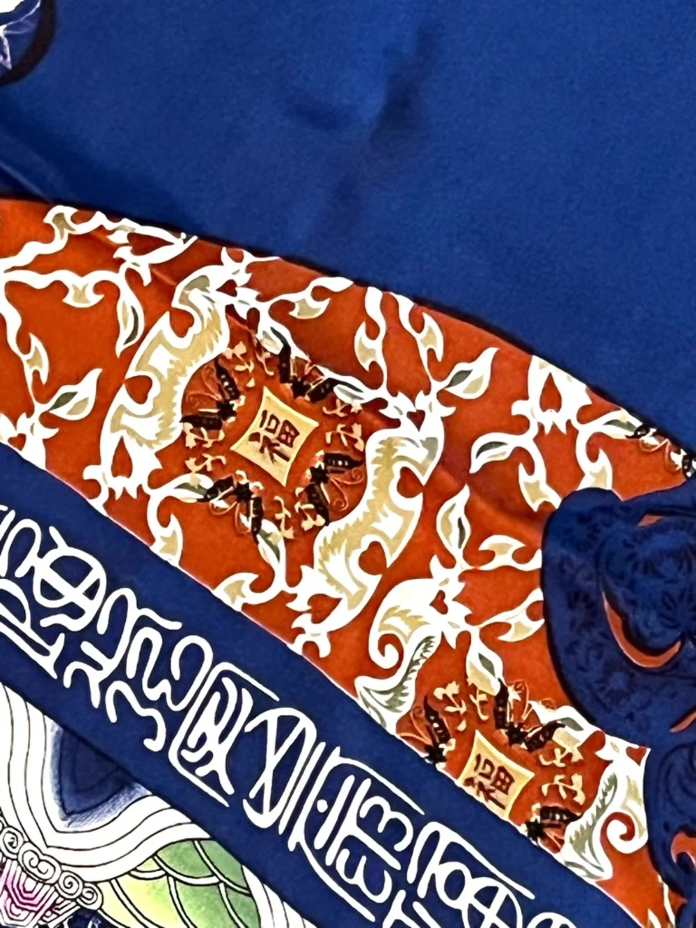 Vintage Silk Scarf Chinese Motif Beautiful colorful Silk Scarf Hand Rolled Edge